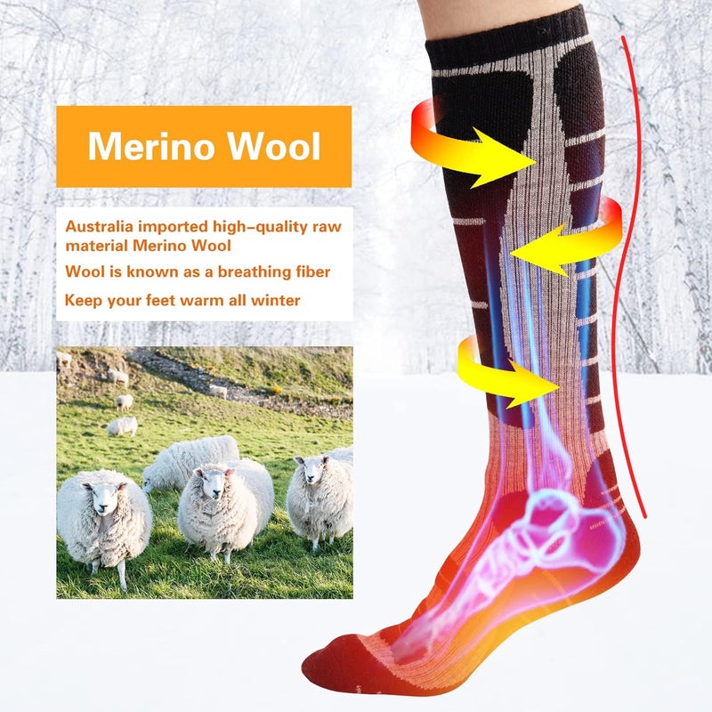 NOVAYARD Merino Wool Ski Socks Thermal Knee High Winter Snowboarding Socks for Men & Women 2 Pairs - Image 2